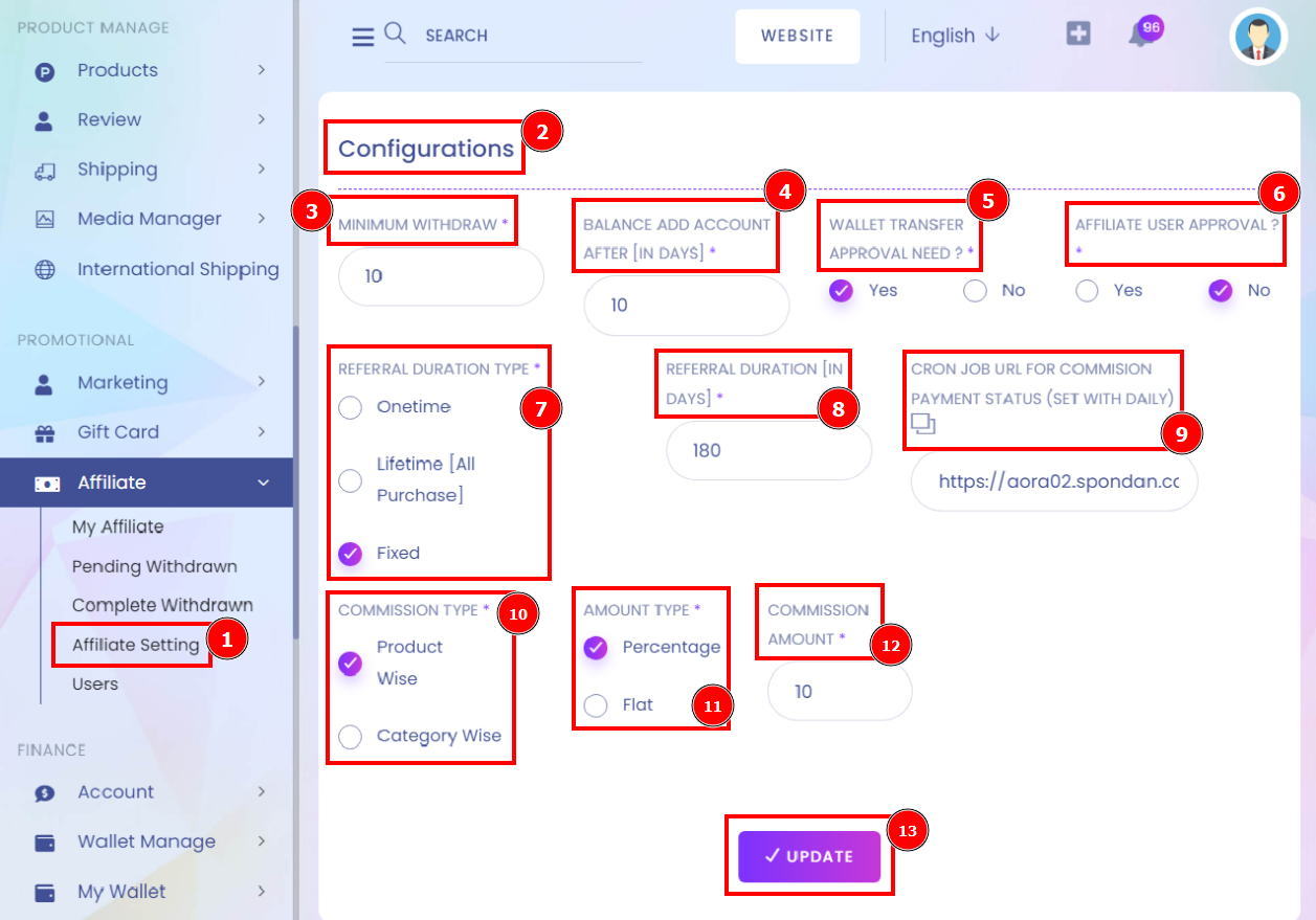 Aorasoft HelpDesk | Affiliate Setting