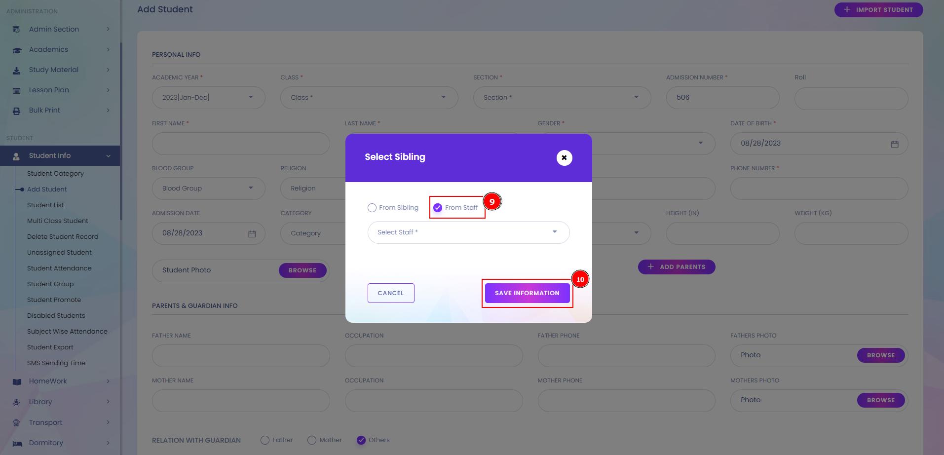 How To Add A Parents For Student In InfixEDU | Aorasoft HelpDesk