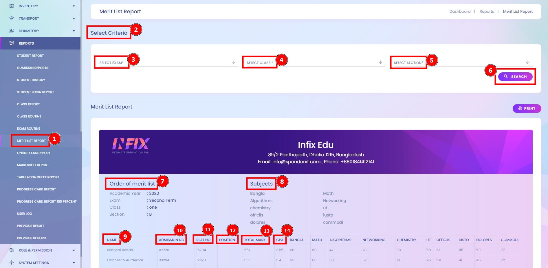 Merit Report Merit List Report(D) | Aorasoft HelpDesk