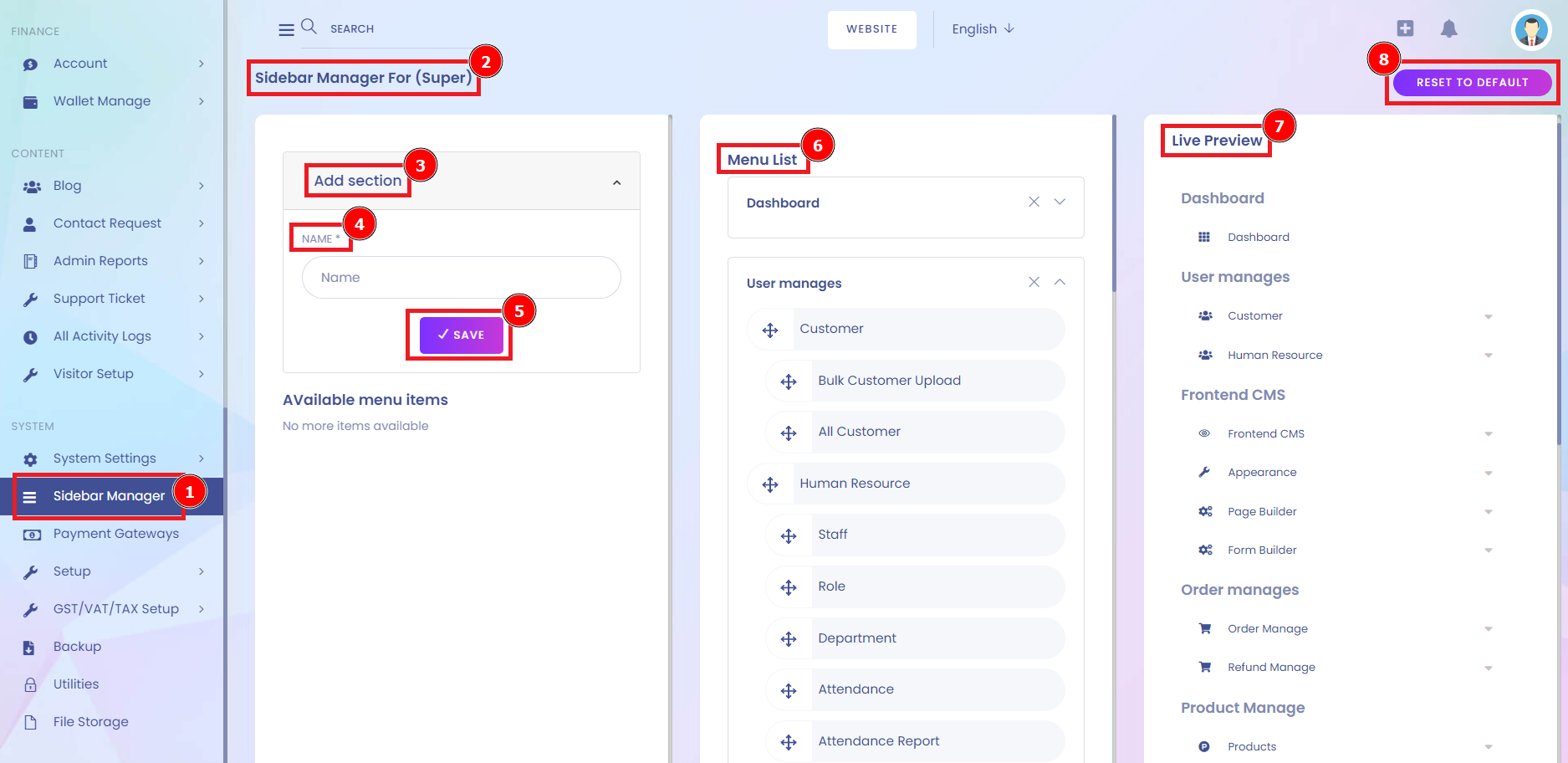Sidebar Manager | Aorasoft HelpDesk