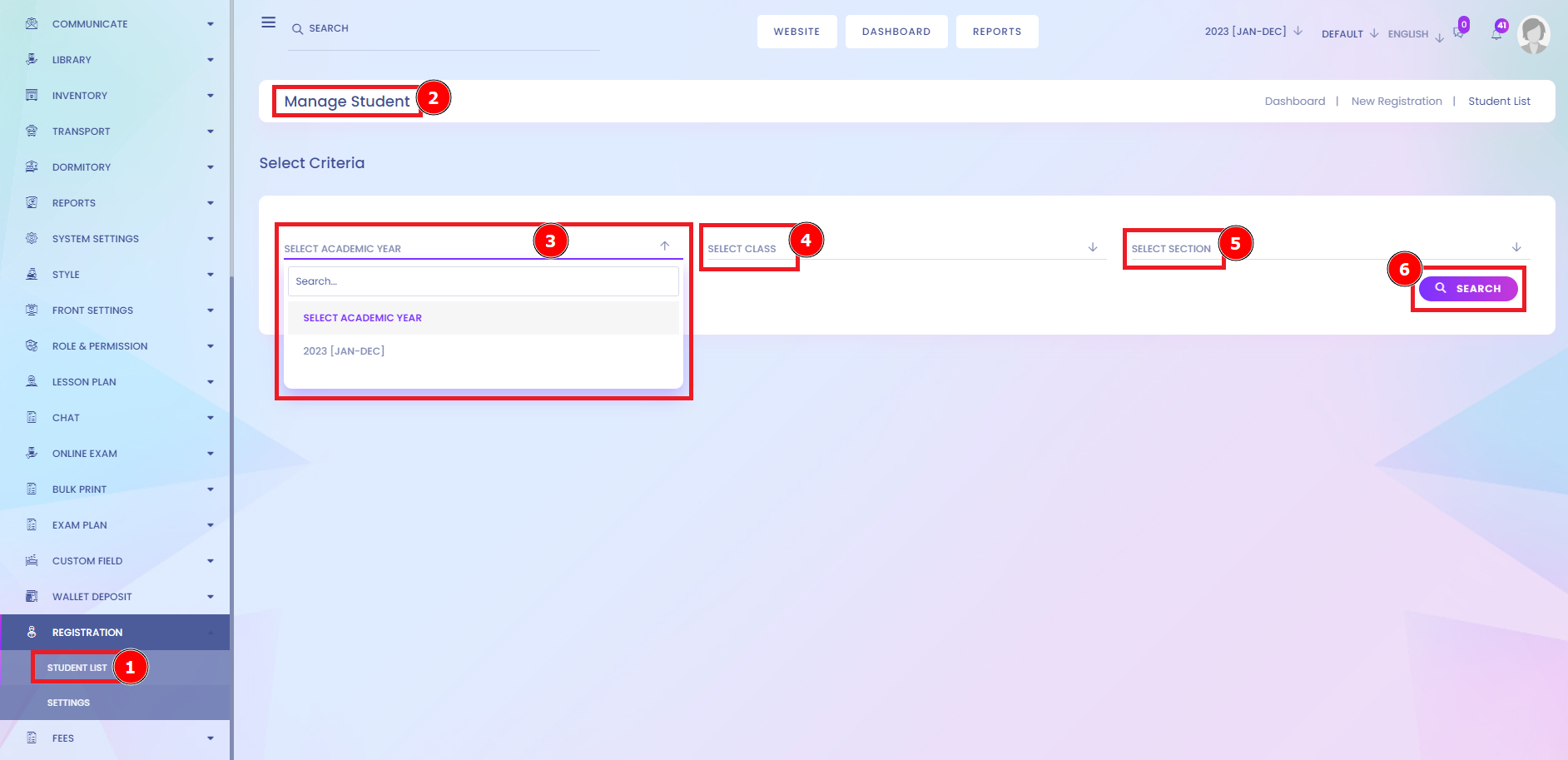 Registration Student List | Aorasoft HelpDesk