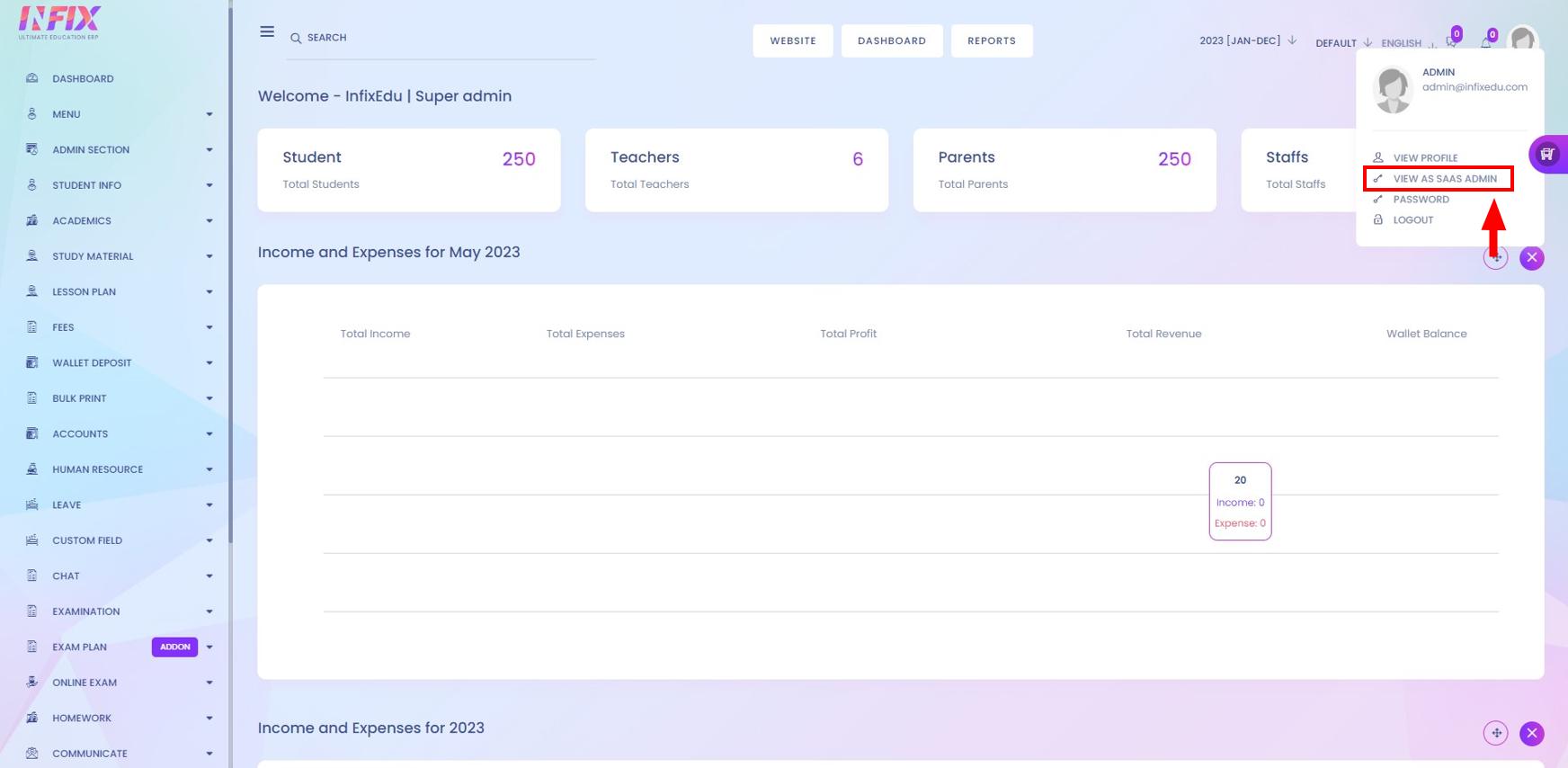 How To Change SAAS Panel in Infixedu | Aorasoft HelpDesk