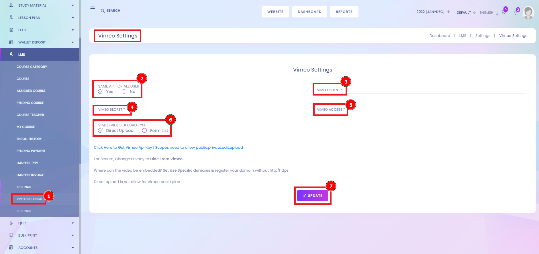 Vimeo Settings | Aorasoft HelpDesk