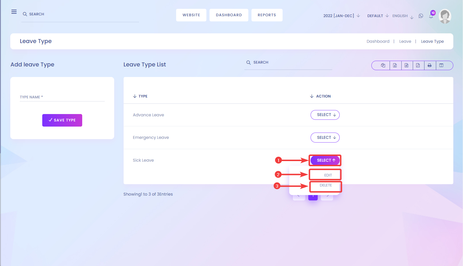 Aorasoft Helpdesk Leave Type